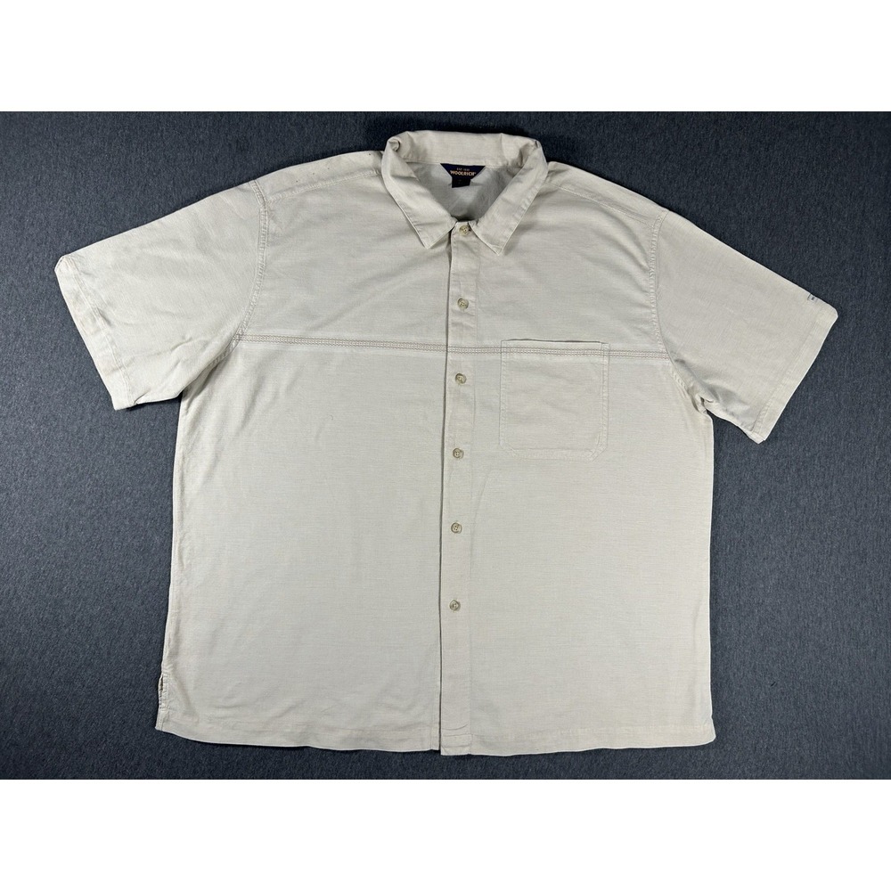 Woolrich Men's Beige Short Sleeve Button Down Shirt Size XXL